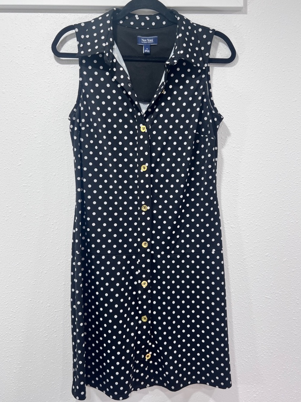 New York & Company Black and White Polka Dot Sleeveless Midi Dress